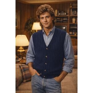 90’s Men’s Navy Cardigan Sweater Vintage Sz XL 5 Button Cotton Academia Preppy